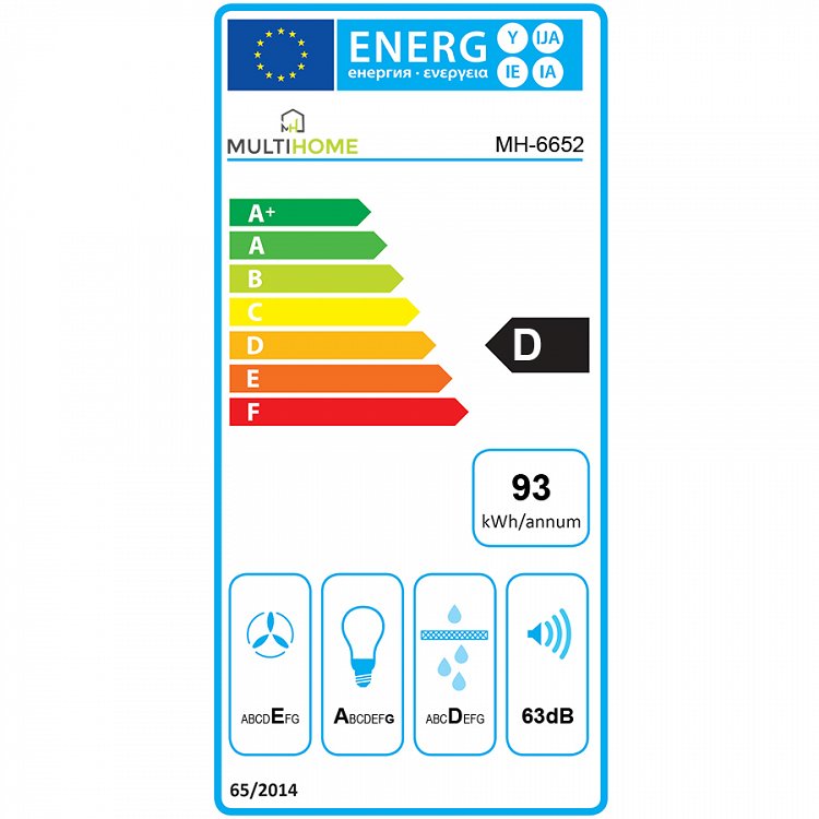 MULTIHOME MH-6652 Απορροφητήρας Καμινάδα 60cm Μαύρο