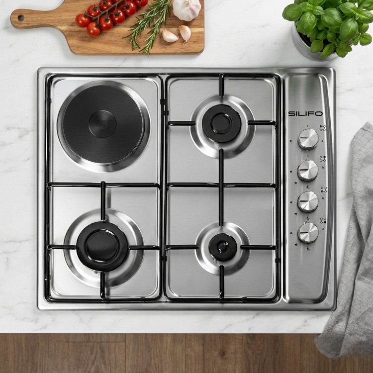 SILIFO SF6100 Εστία Μικτή 3 Υγραερίου και 1 Ηλεκτρική 60cm Inox (4 Έτη Εγγύηση)