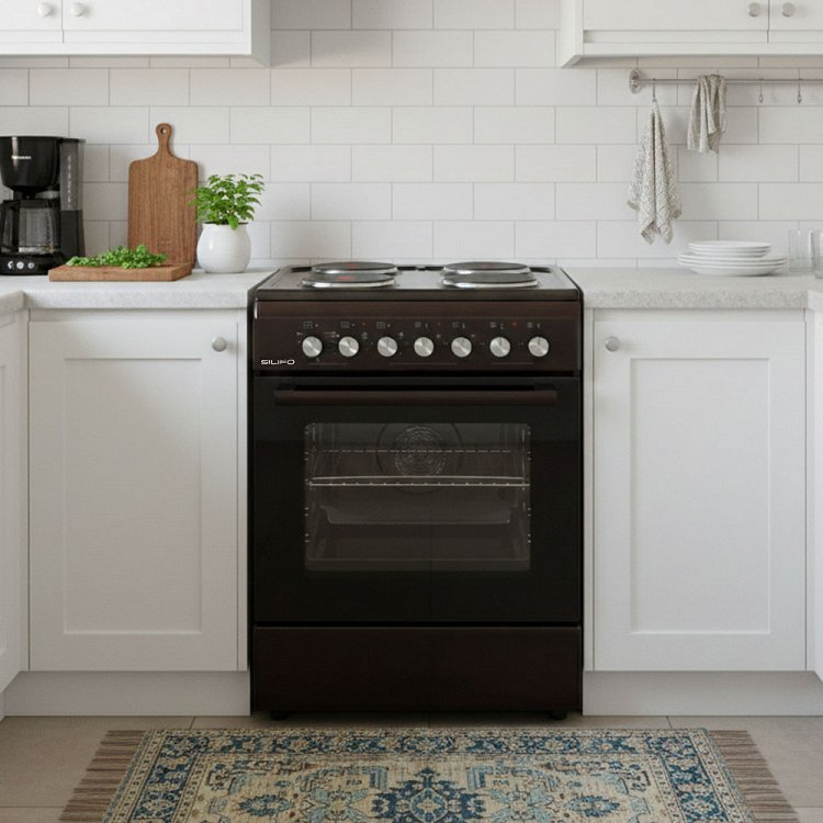 SILIFO SF6148 Ηλεκτρική Κουζίνα 60cm με Εμαγιέ Εστίες Καφέ