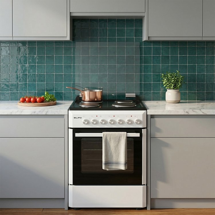 SILIFO SF6152 Ηλεκτρική Κουζίνα 60cm με Εμαγιέ Εστίες Λευκό Μαύρο (4 Έτη Εγγύηση)