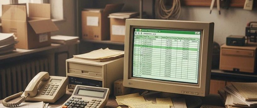 Παλιές χειροκίνητες διαδικασίες αποθήκης με έγγραφα και χαρτιά σε επιχείρηση ηλεκτρικών ειδών